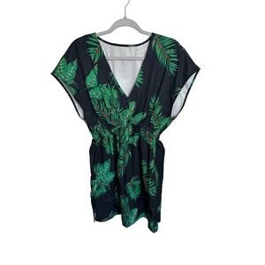 Cupshe Women's Dress Size‎ S Black Green Tropical Leaf Print V Neck Mini